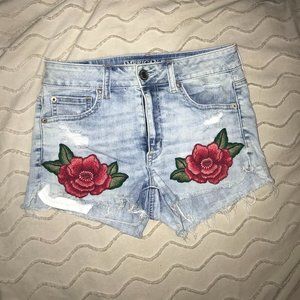 American Eagle Rose Patch Hi-Rise Shorts